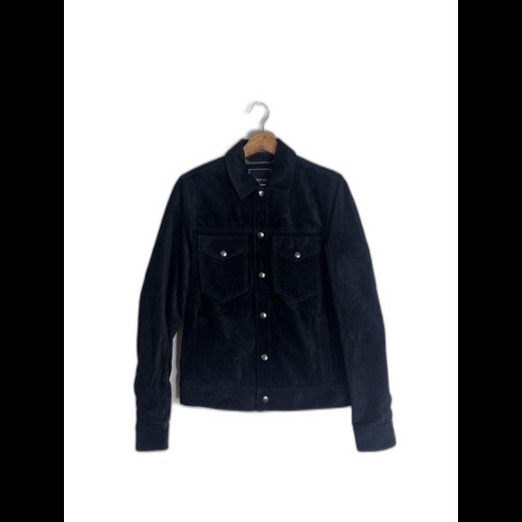 Todd Snyder Jacket Mens XS Black Suede Dylan Calf Leather Trucker Snap - Picture 2 of 16